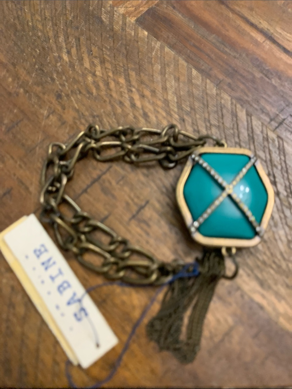 Sabine Teal Hexagon Bracelet with Gold Trim